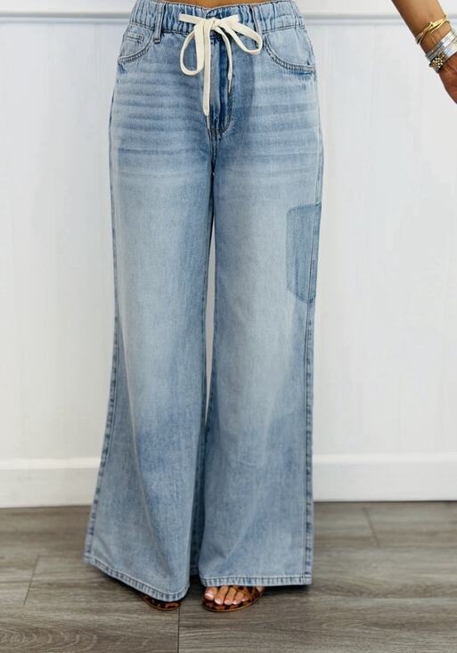 Judy Blue Denim - JUDY BLUE Light Palazzo Fit High Waist Featherweight Drawstring Jeans 14W NWT